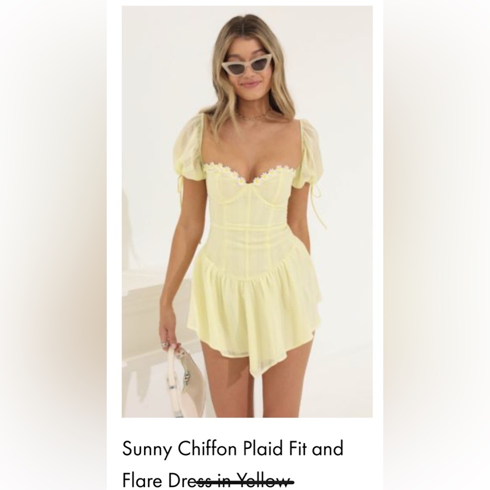 Lucy In The Sky Sunny Chiffon fit and flare yellow dress - size small